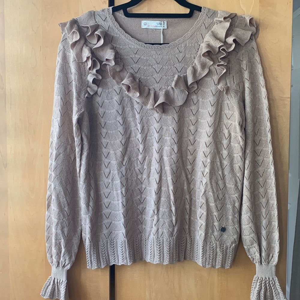 Odd Molly Women Medium (2) Ruffle knit long sleeve Anthropology style sweater